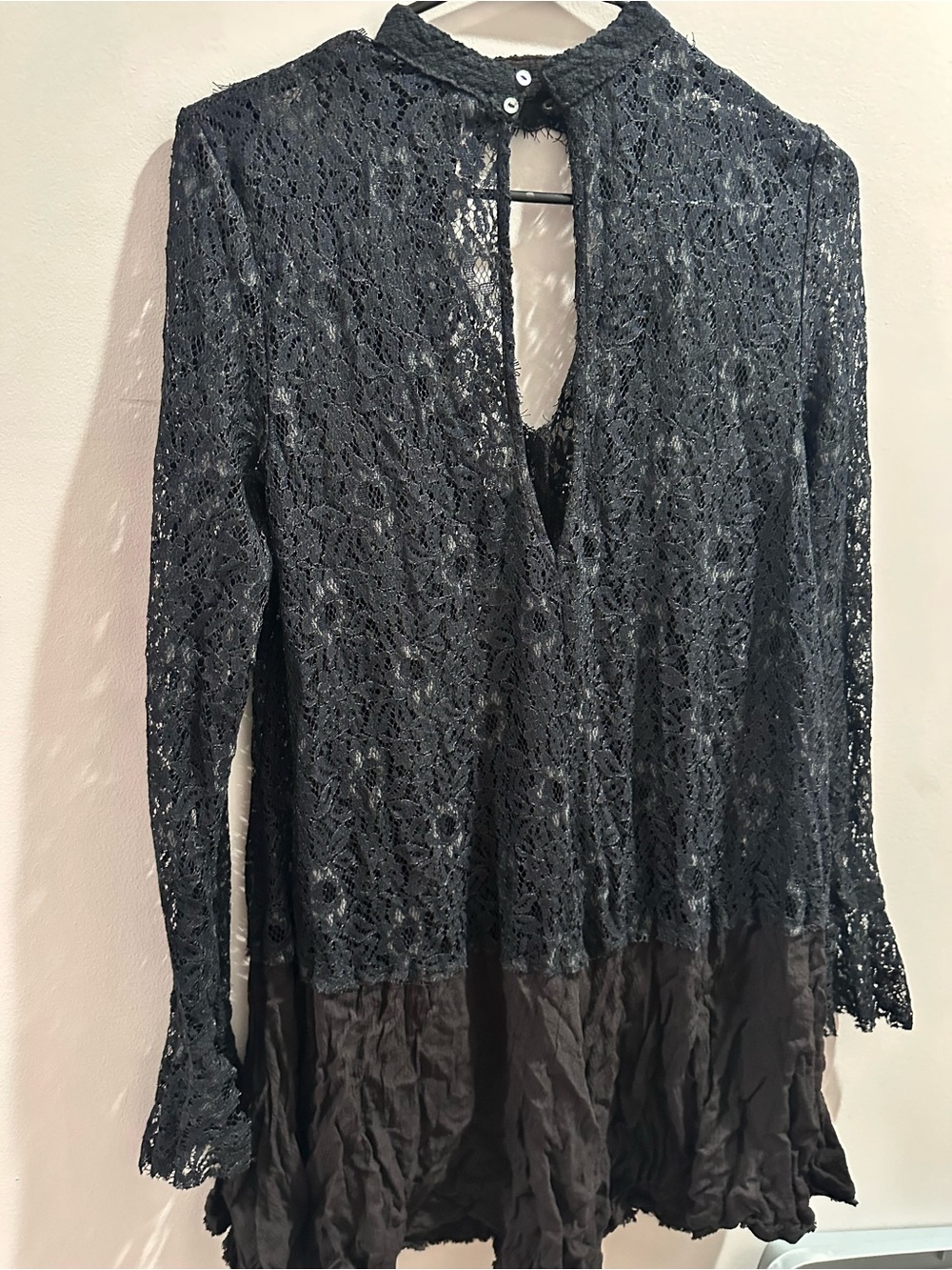 Free People Black Lace Long-Sleeve Peplum Blouse - Picture 2 of 2